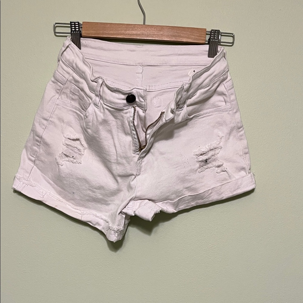 White Distressed Women Shorts